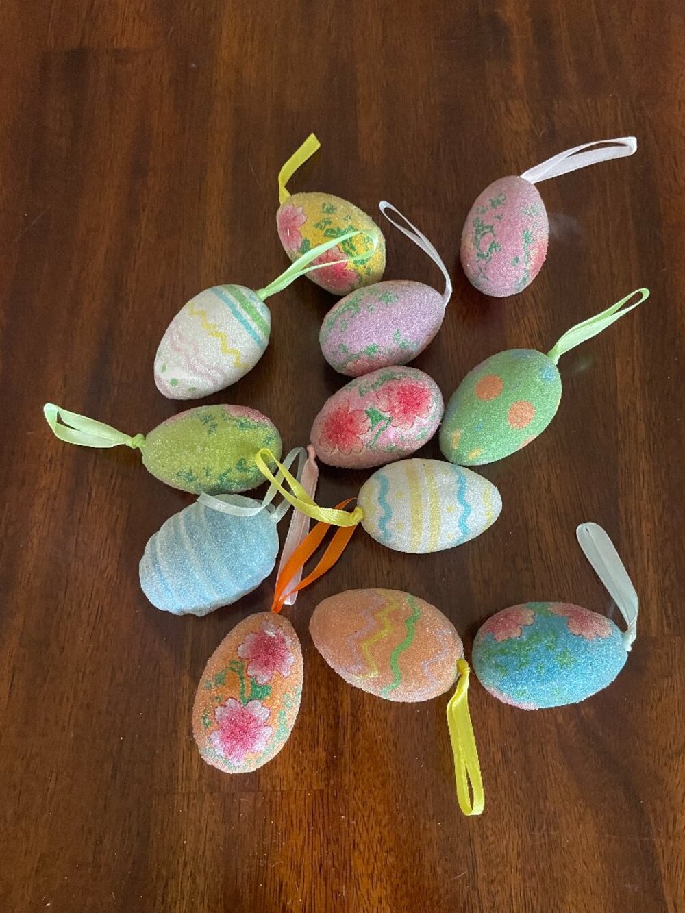 Set of 12 Easter Eggs Decorative Faux Sugar Coated Hanging Colorful Holiday!